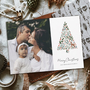 Elegant Foliage-kerstboom wit Foto Feestdagenkaart