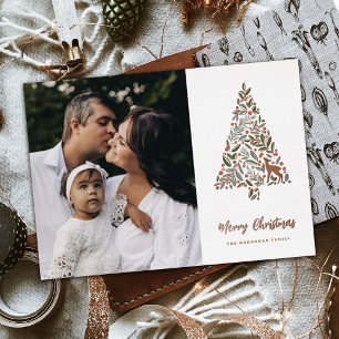 Elegant Foliage-kerstboom wit Foto Folie Feestdagenkaart