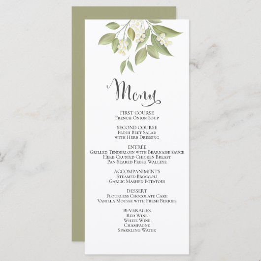 Elegant Foliage Sage Greenery leveert Wedding Menu (Voorkant / Achterkant)