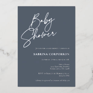 Elegant Folie Genderneutrale douche   Dusty Blue Uitnodiging