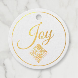 Elegant Folie "Joy with Pinecone" Kerstmis   wit Bedankjes Labels