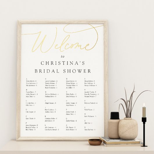 Elegant Folie Script Alfabetical Seating Chart Afdrukken