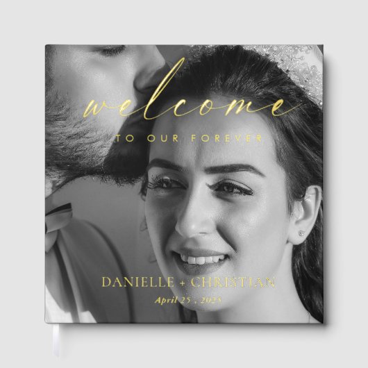 Elegant Folie Script Welkom op onze Forever Weddin Gastenboek (Voorkant)