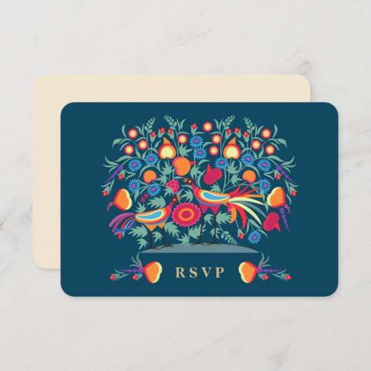 Elegant Folk Art Design RSVP-kaarten RSVP Kaartje (Voorkant / Achterkant)
