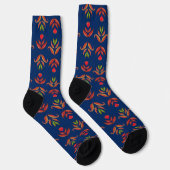 Elegant Folk Art Floral Rustic & Navy Blue Sokken (Rechts)