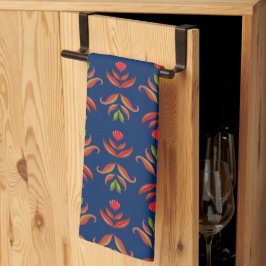 Elegant Folk Art Floral Rustic &  Navy Blue Theedoek