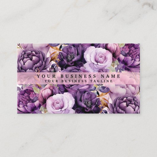 Elégant foncé violet foncé Fleurs Cartes de visite (Devant)