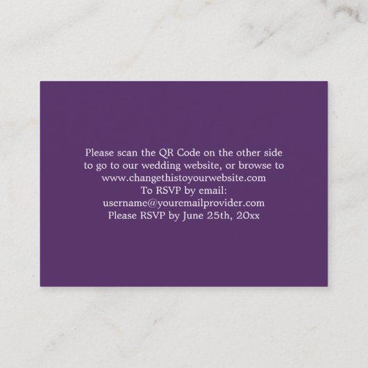 Elégant foncé violet QR Code site Web carte RSVP (Dos)