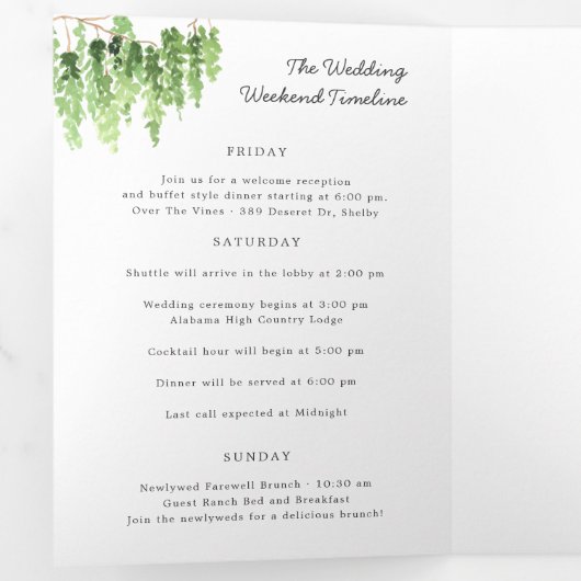 Elegant Forest Bossen Wedding | Tri-Fold Drieluik Programma (Binnenzijde eerst)