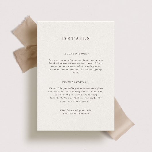 Elegant Forest Brown Mariage Détails Carte