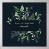 Elegant Forest Foliage Lijst Donkerblauw Bedrijf Poster (Voorkant)