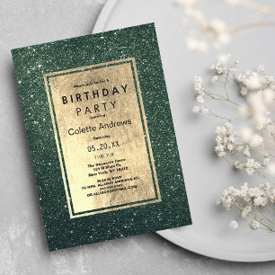 Elegant forest green gold glitter Birthday Party Kaart