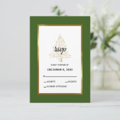Elegant Forest Green Gold kerstbruiloft RSVP Kaartje (Staand voorkant)