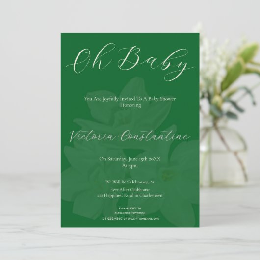 Elegant Forest Green Oh Baby Shower Invitation (Debout devant)