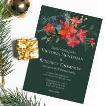 Elegant Forest Green Red Floral kerstbruiloft