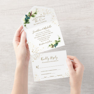 Elegant Forest Greenery Christelijk Wedding All In One Uitnodiging