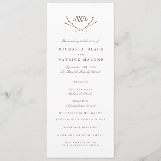 Elegant Forest Wedding Programma (Voorkant)
