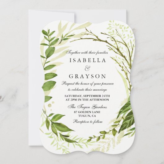 Elegant Forest Wreath Greenery Wedding Invitation Kaart (Voorkant)