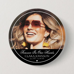 Elegant Forever in Our Hearts Memorial Foto Ronde Button 7,6 Cm