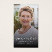 Elegant Forever In Our Hearts Script Photo Funeral Visitekaartje (Voorkant)