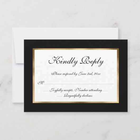Elégant Formal Black Blanc Gold Mariage carte RSVP (Devant)