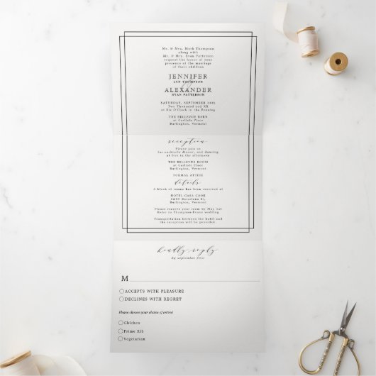 Élégant Formal Black Blanc Simple Mariage Tri-Fold (Intérieur)