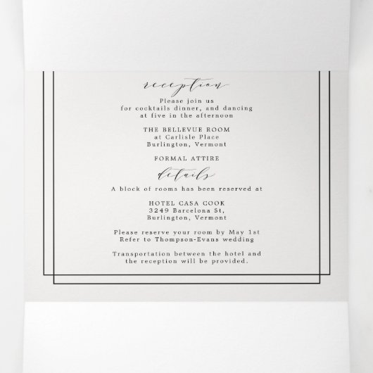 Élégant Formal Black Blanc Simple Mariage Tri-Fold (Intérieur au milieu)