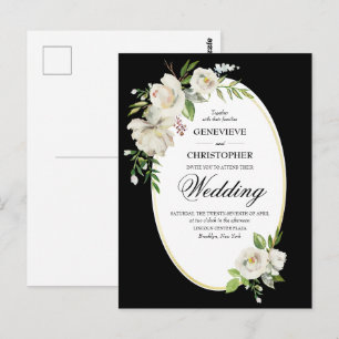Elegant Formal Black Floral Wedding Invitation Briefkaart