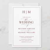 Elegant Formal Burgundy Calligraphy Wedding Kaart (Voorkant)
