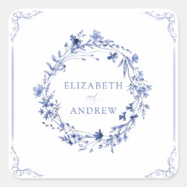 Elegant Formal Calligraphy Floral Wreath Wedding  Vierkante Sticker
