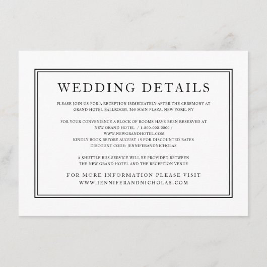 Elegant Formal Classic Black White Weddenschap - G Informatiekaartje (Voorkant)