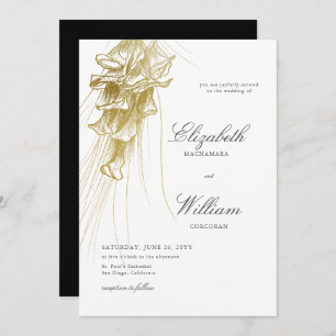 Elegant Formal Classic Gold Calla Lily BW Wedding Kaart