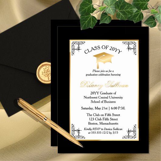 Elegant Formal College Graduation Party Gold Folie Uitnodiging
