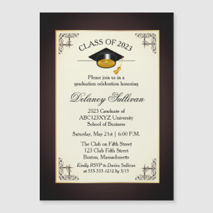 Elegant Formal Gold College Graduit Party Invit Magnetische Uitnodiging