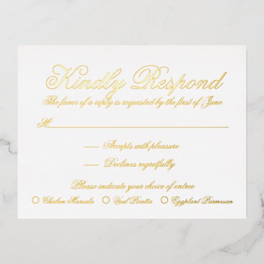 Elégant Formal Gold Foil Mariage Carte RSVP (Recto)