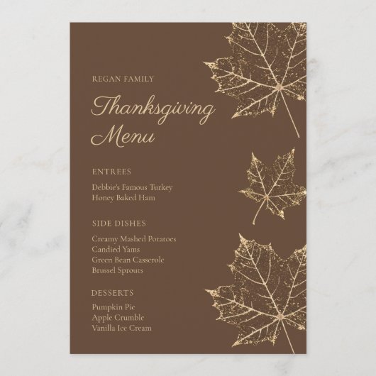 Elegant Formal Gold Leaf Thanksgiving Menu (Voorkant)