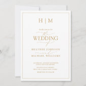 Elegant Formal Gold Monogram Calligraphy Wedding Kaart (Voorkant)