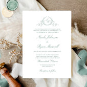 Elegant Formal Monogram Bord Green Wedding Kaart