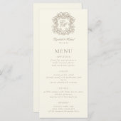 Elegant Formal Monogram Crest Ivory Wedding Menu (Voorkant / Achterkant)