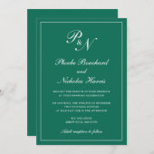 Elegant Formal Monogram Emerald Green Wedding Kaart (Voorkant / Achterkant)
