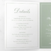 Elegant Formal Monogram Foto Sage Green Wedding Drieluik Uitnodiging (Binnenzijde eerst)
