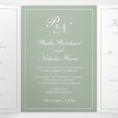 Elegant Formal Monogram Foto Sage Green Wedding Drieluik Uitnodiging (Binnenkant midden)