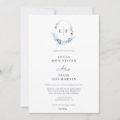 Elegant Formal Navy Blue Monogram Initiaal Weddens Kaart (Voorkant)