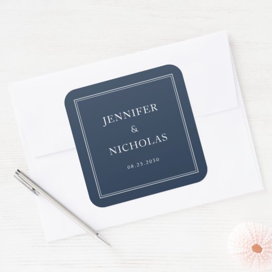 Elegant Formal Navy Blue Wedding Vierkante Sticker (Envelop)