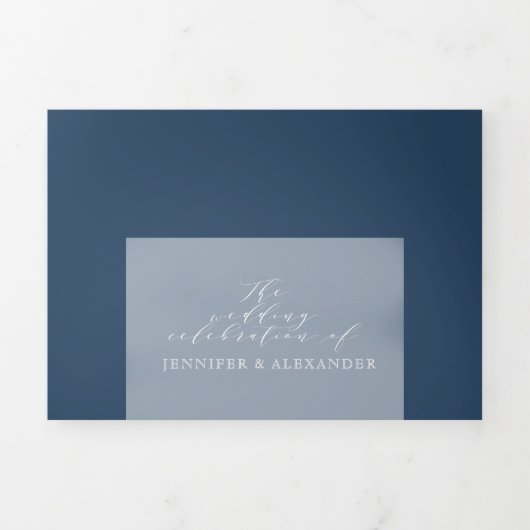 Élégant Formal Navy Bold Mariage Tri-Fold (Page de couverture)