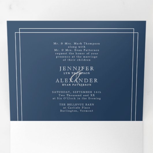 Élégant Formal Navy Bold Mariage Tri-Fold (Intérieur en premier)