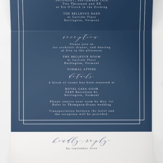 Élégant Formal Navy Bold Mariage Tri-Fold (Intérieur au milieu)