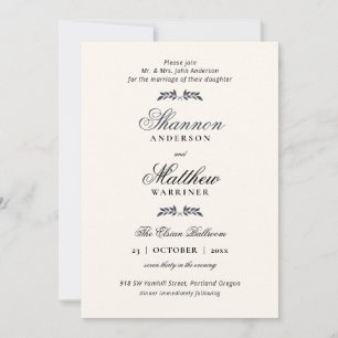 Elegant Formal Navy Cream Invitation Kaart