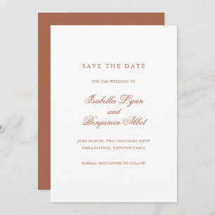 Elegant Formal Non Photo Terracotta Wedding Save The Date