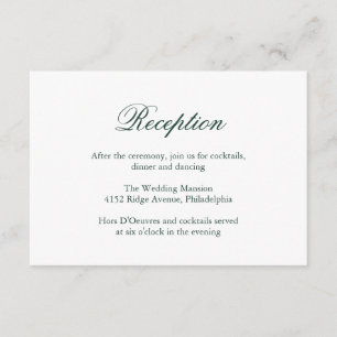 Elegant Formal Reception Forest Green Wedding Informatiekaartje